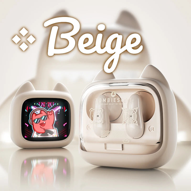 Zombies Cat B19 Auriculares Bluetooth TWS con Pantalla Táctil Inteligente, Sonido Estéreo HiFi, Bluetooth 6.0, Reducción de Ruido en Llamadas ENC, Incluye Correa de Silicona