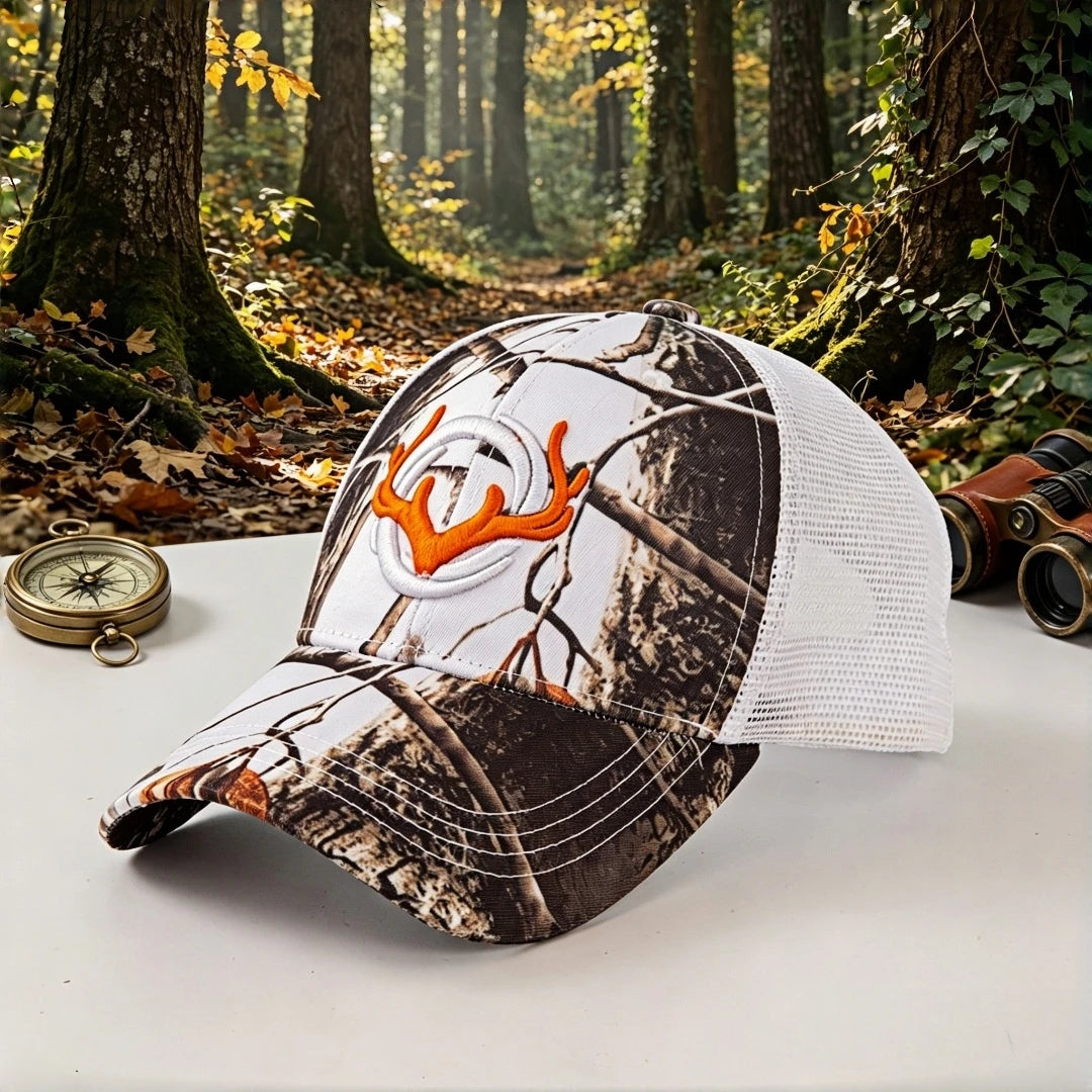 Gorra de camionero de caza con camuflaje de asta de ciervo, bordado para pesca al aire libre, gorra de béisbol de malla para hombres y mujeres