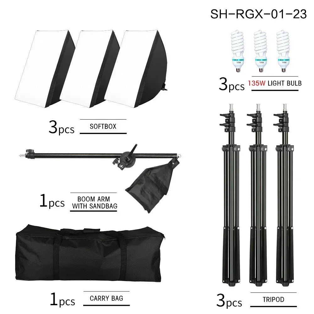SH 1pc-3Pcs Kit de Iluminación Softbox para Fotografía 50x70CM, Sistema de Luz Profesional con Bombillas Fotográficas E27 para Estudio Fotográfico