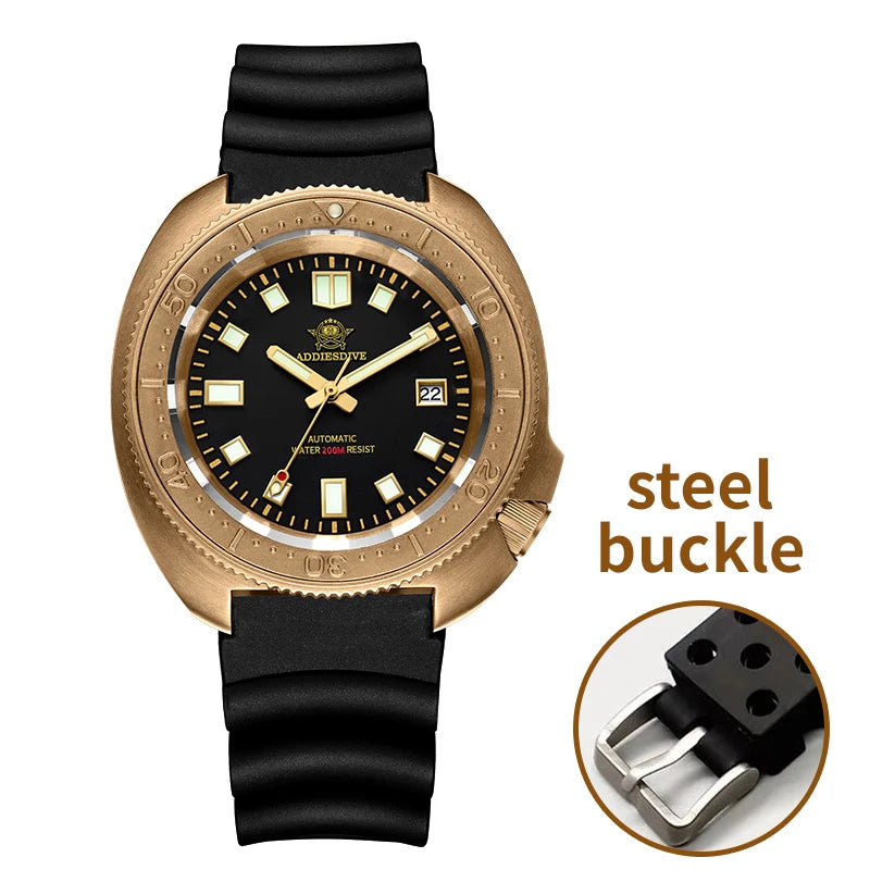 Reloj de buceo automático para hombre ADDIESDIVE CUSN8 de bronce, con calendario, cristal de zafiro, manecillas luminosas, resistente al agua 20 bares y mecanismo automático