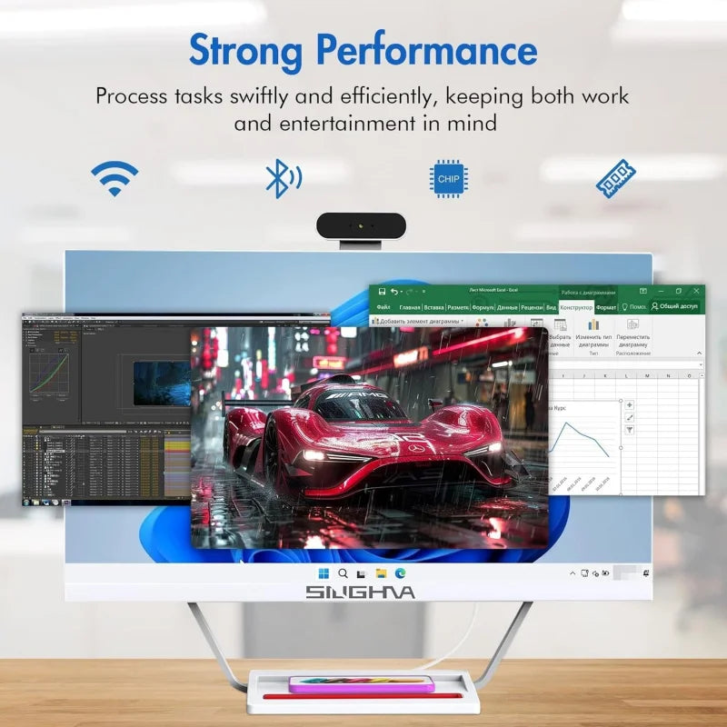 Computadora Todo en Uno de 24', Pantalla FHD, I7 de Cuatro Núcleos, Windows 11, 16 GB de RAM, SSD de 512 GB, Carga Inalámbrica, Teclado y Ratón con Cable