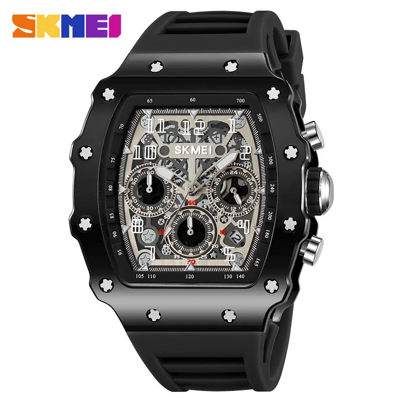 Reloj deportivo de cuarzo de moda SKMEI 2305 para hombre, cronógrafo impermeable, calendario, caja transparente, reloj de negocios para hombre