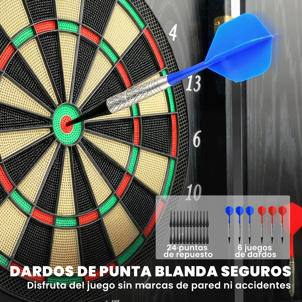 Sportnow Electronic Dart Board with 6 Soft Tip Darts and 24 Replacement Tips 2 Led Screens Voice Announcements up to 8 Players Wall Dart Board with 25 Games 202 Variations Wooden Doors