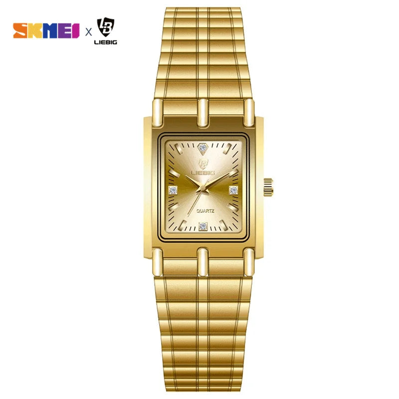 Relojes de pulsera LIEBIG Luxury de acero dorado, reloj de cuarzo para hombre y mujer, Relogio Masculino