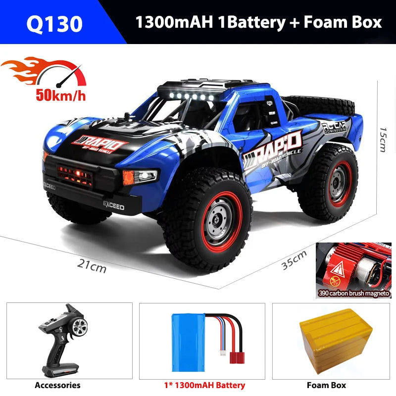 Coche teledirigido 4WD Q130 70 km/h con luces, motor con/sin escobillas, vehículo de control remoto, camión de drift de alta velocidad, juguetes para niños y adultos