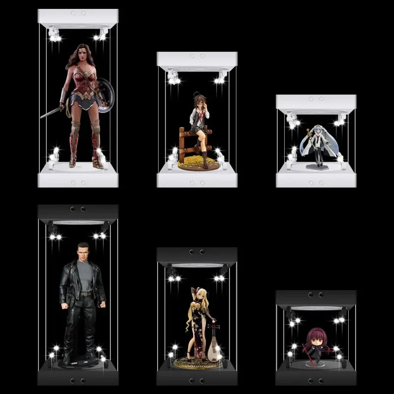 Vitrina de exhibición giratoria con iluminación LED para figuras de acción coleccionables de 12" (1/6) con fondo de espejo