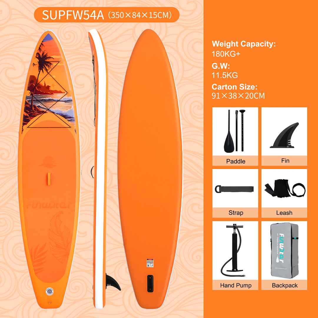 Tabla de SUP Inflable Funwater 335/350cm, Tecnología de Sellado Térmico, Kit Completo de Accesorios, Pala de Doble Punta, Stock Local en la UE