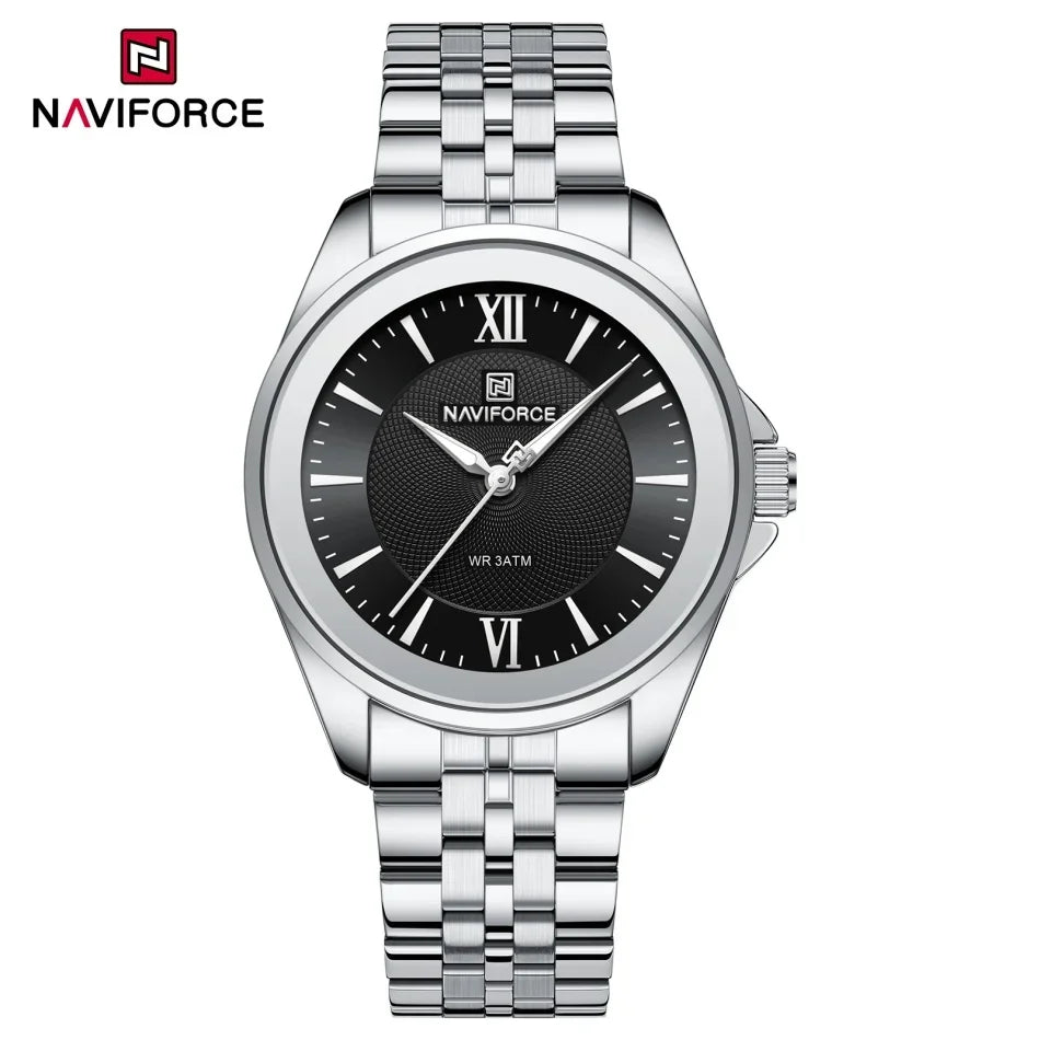Reloj NAVIFORCE para mujer, creativo, con correa de acero inoxidable, a la moda, elegante, de cuarzo, resistente al agua 30m, reloj de pulsera femenino