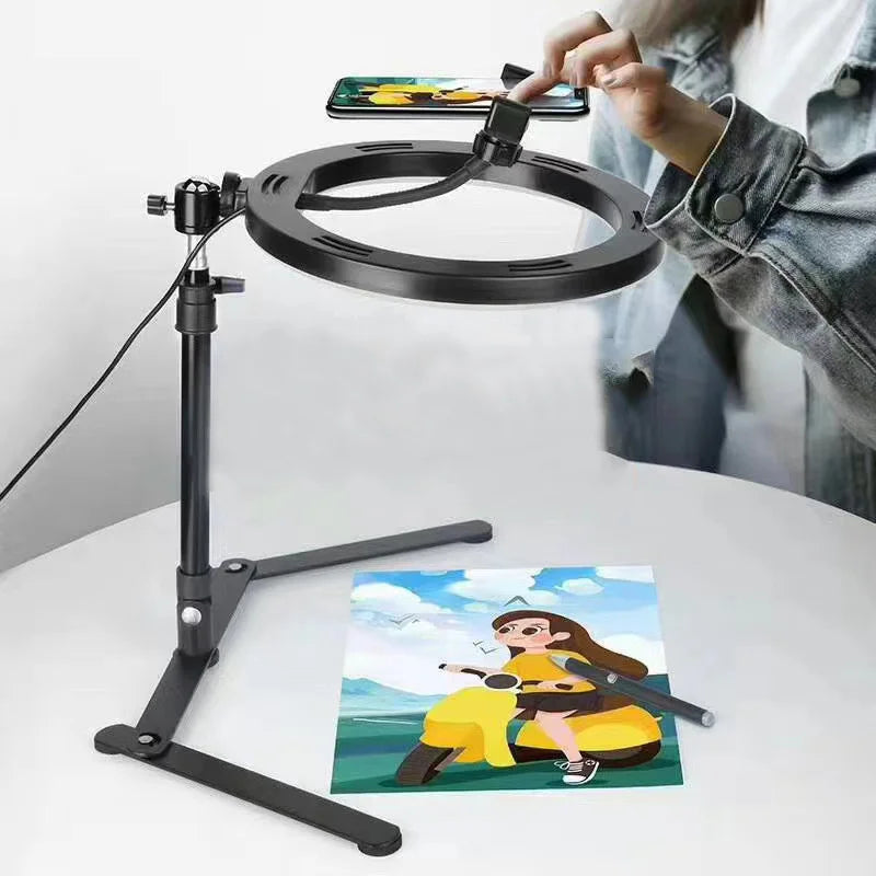 Vídeo Youtube anillo de luz de relleno lámpara Live COOK 26CM fotografía iluminación teléfono Ringlight trípode soporte foto Led Selfie remoto