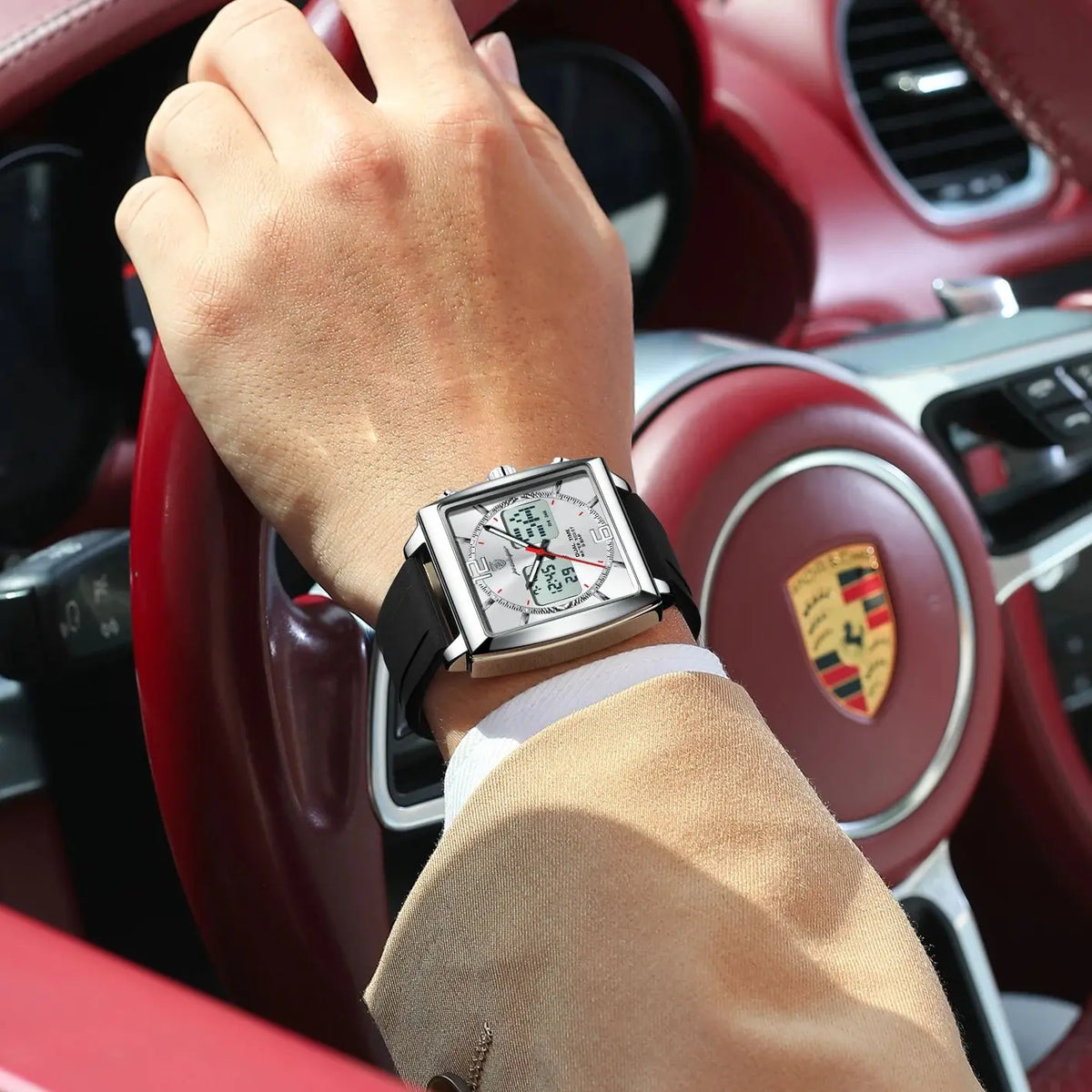 Reloj de pulsera para hombre POEDAGAR Fashion Square, cronógrafo de cuarzo con alarma LED, fecha y día, reloj militar electrónico