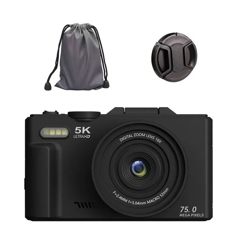 Cámara digital 5K para fotografía Cámara Vlogging de 75 MP para YouTube 3" 180 °   Pantalla abatible, cámara de disparo puntual con zoom digital 18X de 32 GB