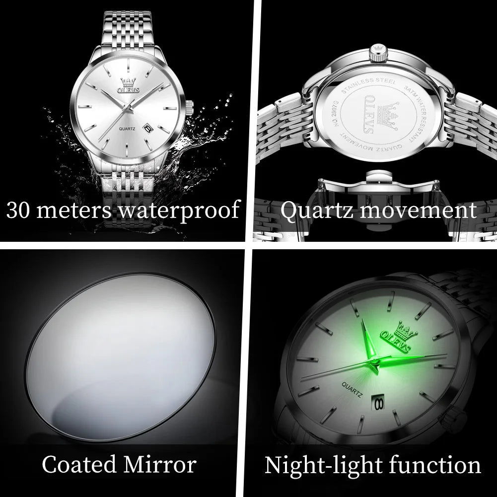 OLEVS Watches Man 2907 Original Casual Fashion Sports Quartz Watch Waterproof Luminous Automatic Date Mens Watch Gift Box