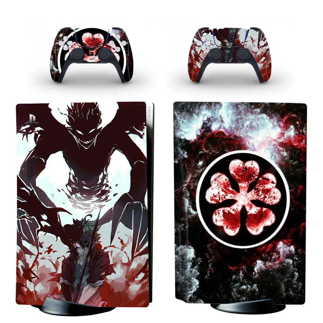 Adhesivo de vinilo para consola PS5 Slim Pro y 2 mandos, diseño de Asta de Anime, para versión con disco y digital