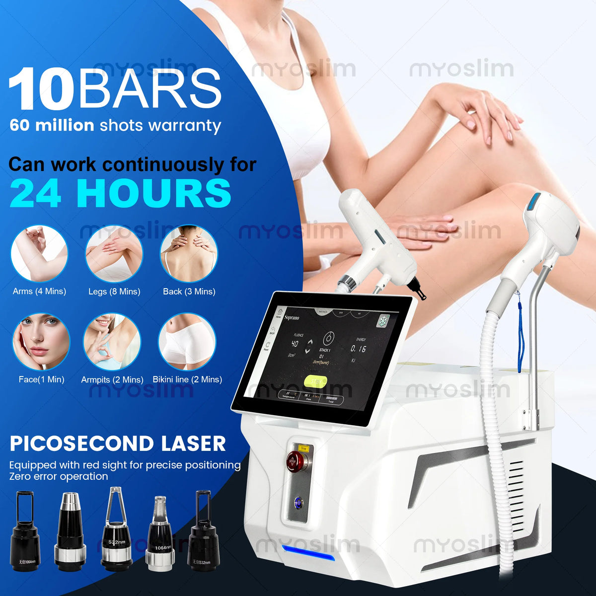 Máquina de Depilación Láser de Diodo 808 FAC 5000W 2 en 1 con Manija de Preencendido, Depilación Permanente e Indolora, Máquina de Eliminación de Tatuajes con Láser de Picosegundos