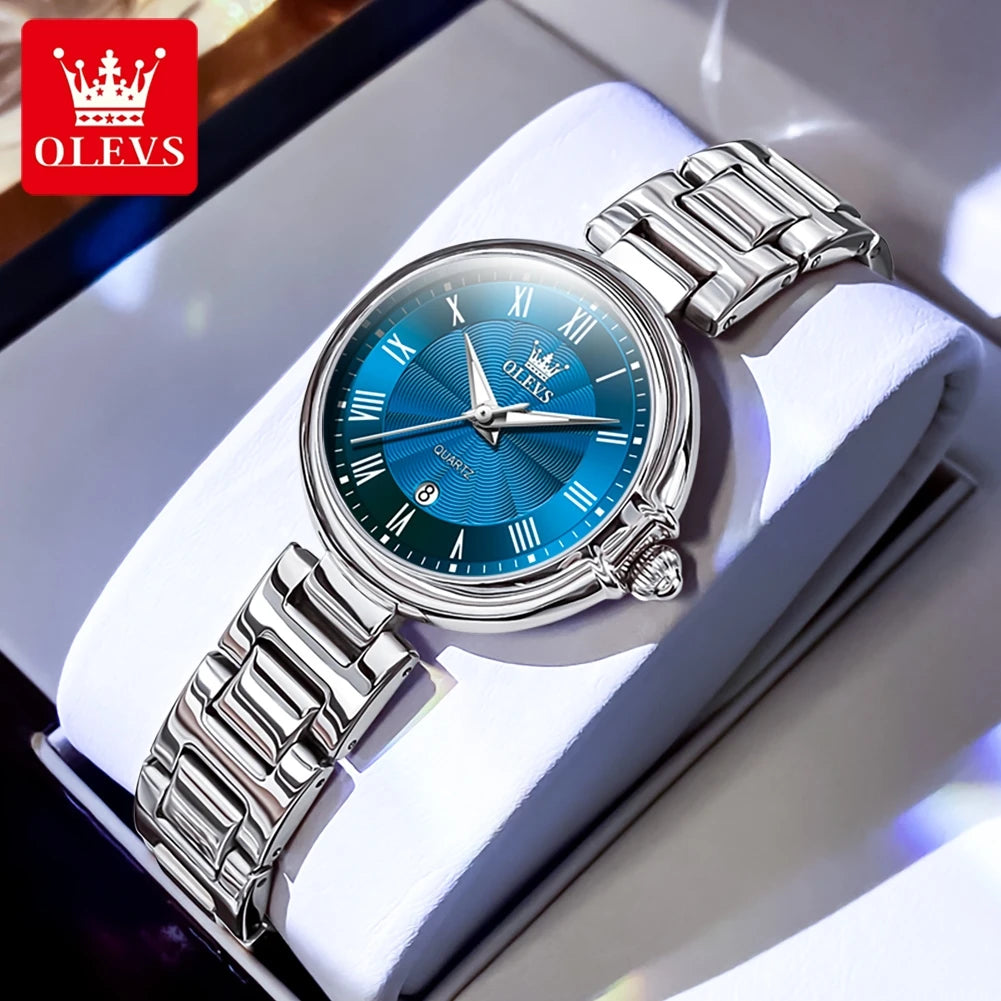 Reloj para mujer OLEVS 5608, marca de lujo, cuarzo, números romanos, resistente al agua, luminoso, con calendario, elegante reloj para mujer.