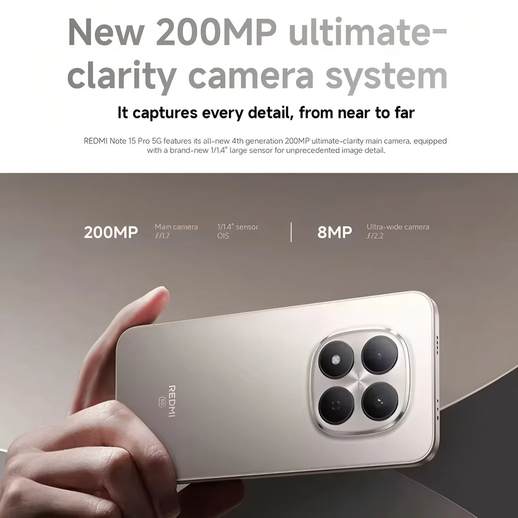 Xiaomi Redmi Note 15 Pro 5G, MTK Dimensity 7400-Ultra, pantalla AMOLED de 6,83", 120 Hz, cámara de 200 MP, batería de 6580 mAh, NFC