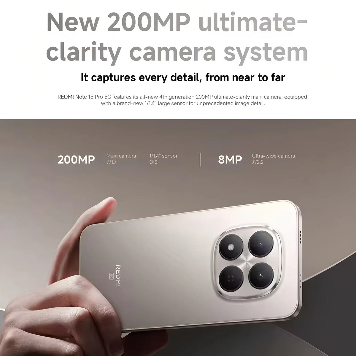 Xiaomi Redmi Note 15 Pro 5G, MTK Dimensity 7400-Ultra, pantalla AMOLED de 6,83", 120 Hz, cámara de 200 MP, batería de 6580 mAh, NFC