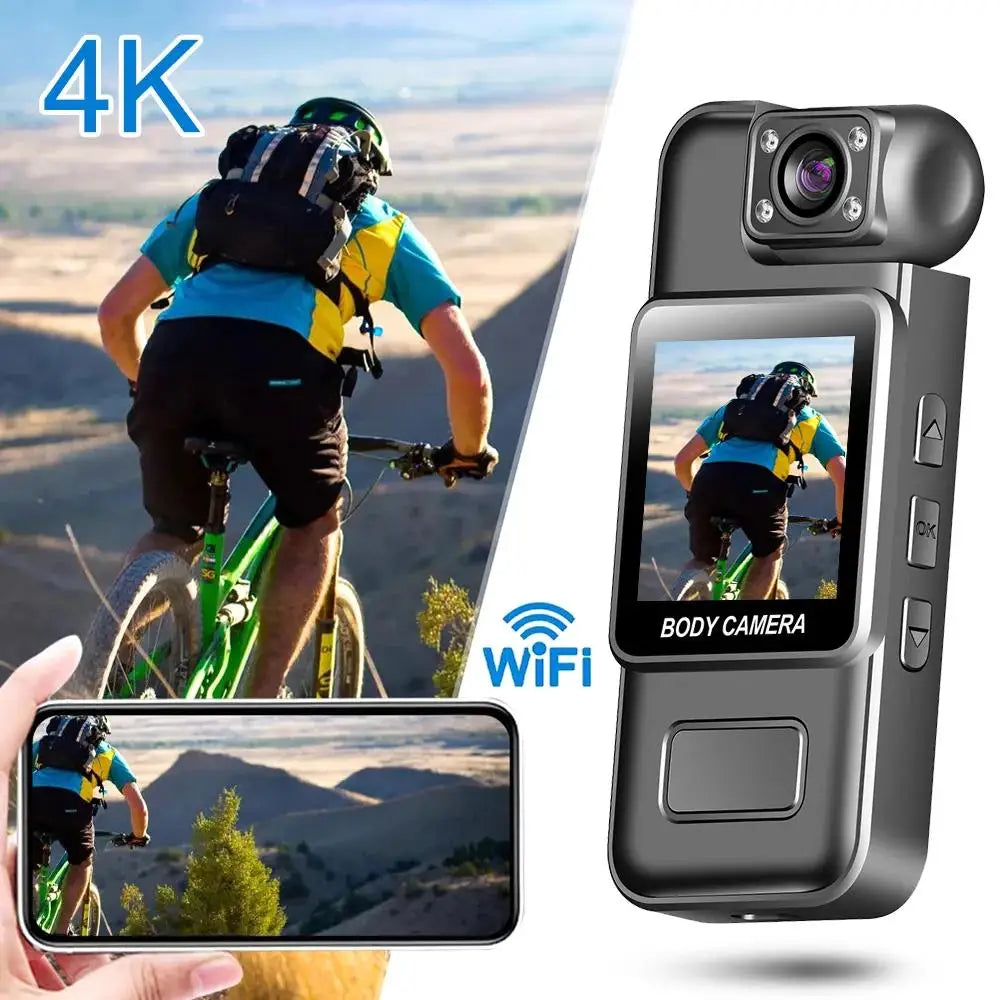 Cámara Corporal 4K Ultra HD, Mini Cámara Portátil con Visión Nocturna, 180° °   Lente Giratoria, Larga Duración de Batería, Grabación de Video
