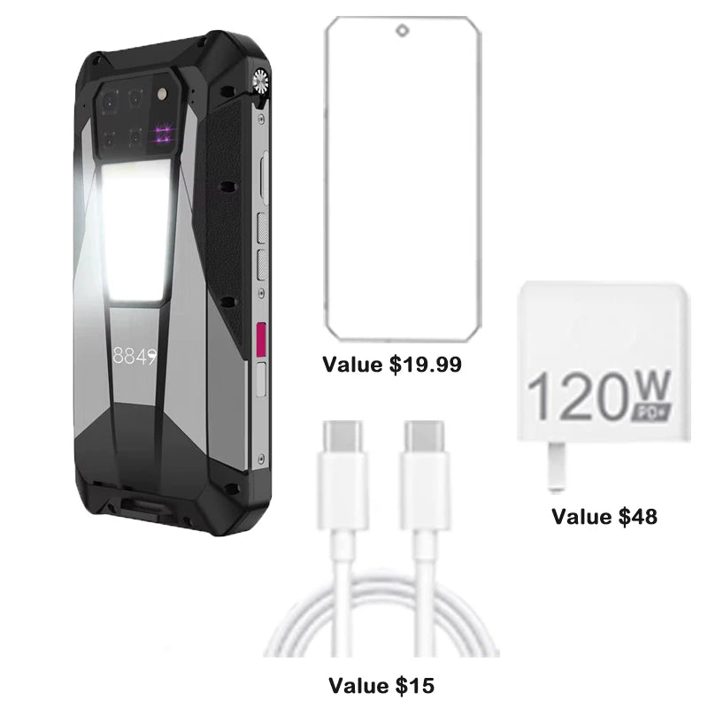 Teléfono inteligente resistente Unihertz Projector 8849 Tank 3 Pro, 23800 mAh, 100 lúmenes, cámara de 200 MP, Android 15, Dimensity 8200, 512 GB, para exteriores, IP68