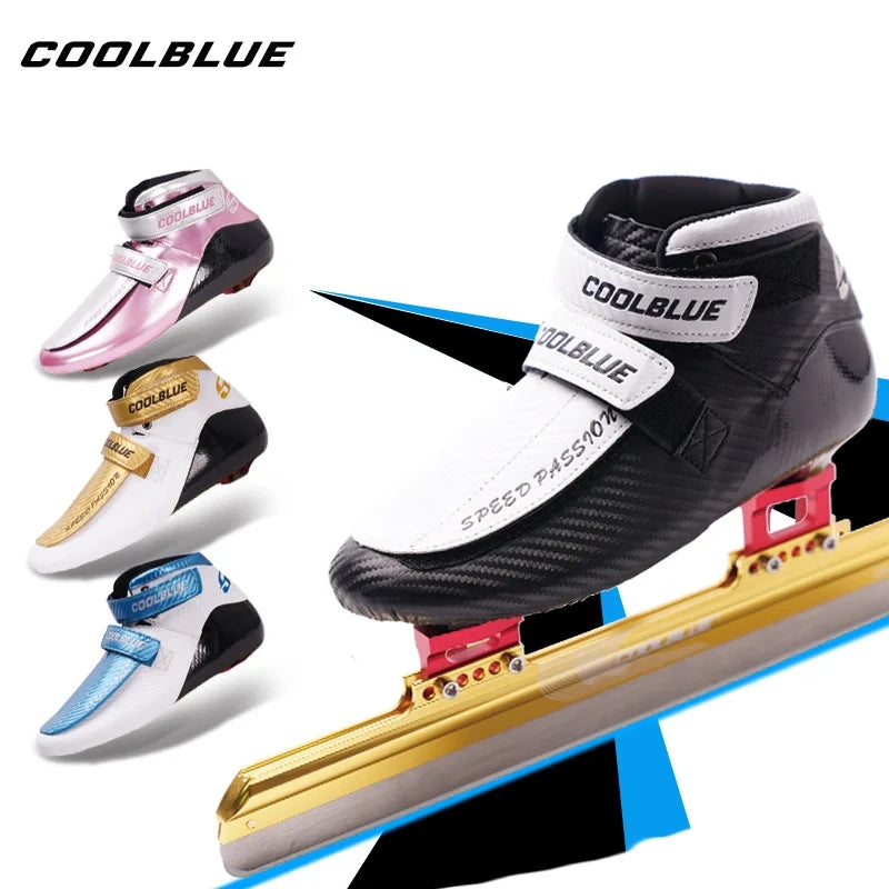 COOLBLUE, patines de hielo profesionales de pista corta, zapatos de 430mm, 410mm, 380mm, cuchillo de fibra de vidrio, Patines de velocidad en línea 60-62, hoja de hielo
