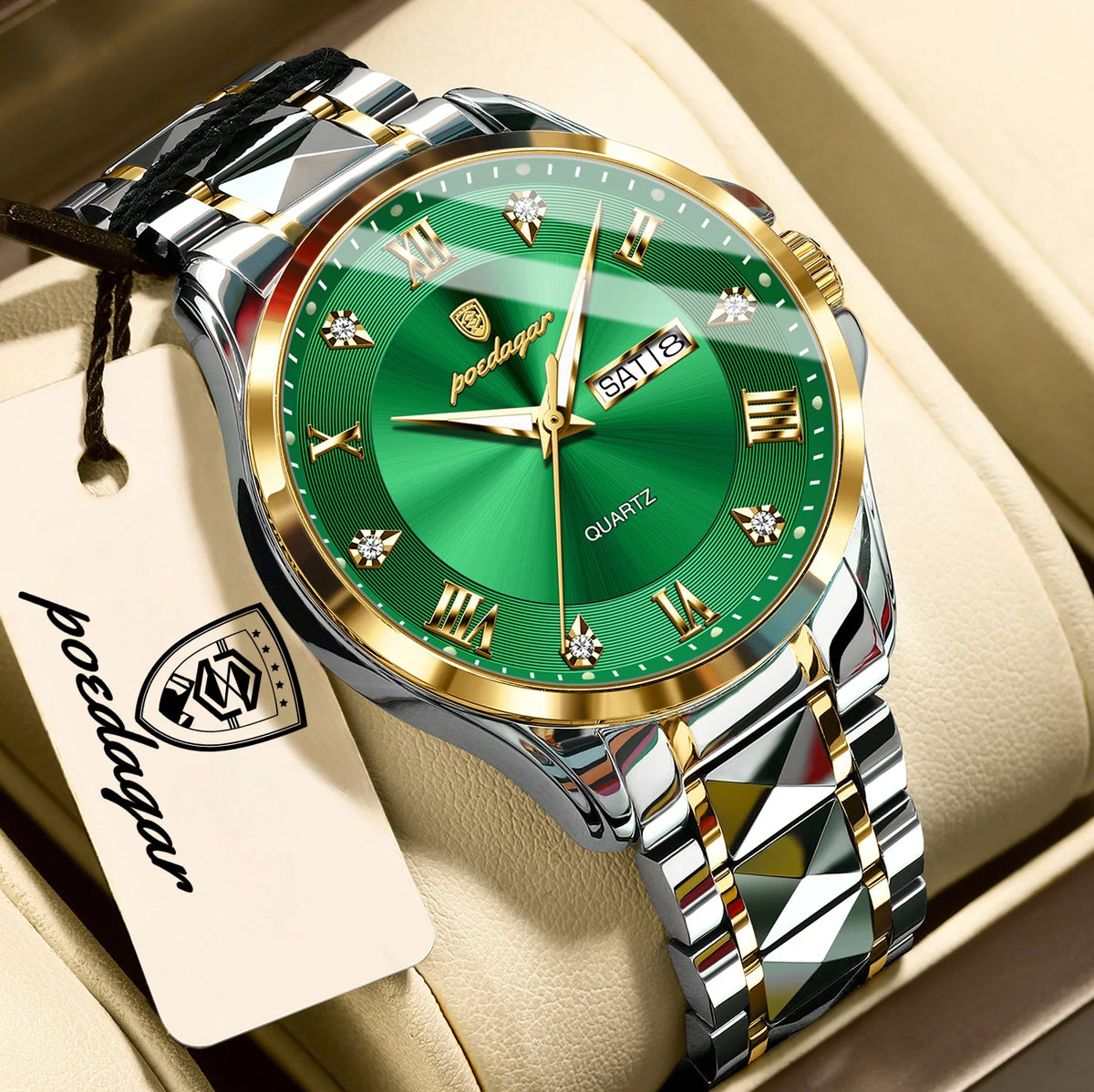 Reloj de pulsera para hombre de lujo POEDAGAR, resistente al agua, luminoso, con fecha y día, reloj de cuarzo de acero inoxidable para negocios, reloj para hombre.