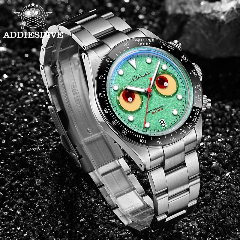 Reloj de lujo para hombre ADDIESDIVE AD2557, cronógrafo de cuarzo VK64, 40 mm, bisel de cerámica, luminiscencia BGW9, reloj de moda resistente al agua 100M