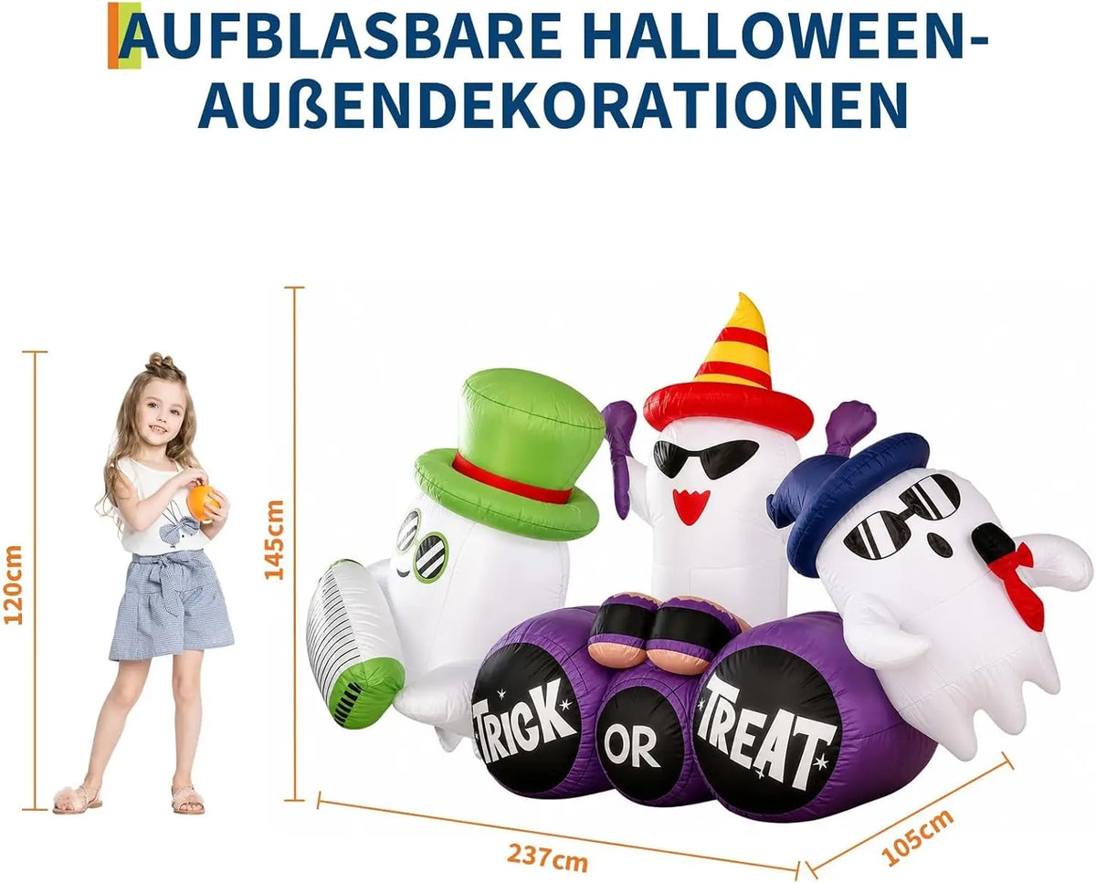 Banda inflable con motivos de Halloween y luces LED, ideal como decoración para el jardín o el patio en Halloween, para fiestas en el césped o en el jardín. Medidas: 237 x 105 cm.