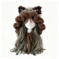 Gorro de ganchillo hecho a mano, personalizado, marrón y gris, con orejas de gato, suave y esponjoso, de punto, para mujer y hombre, cálido para invierno, informal, para cosplay, estilo Goblincore, regalo.