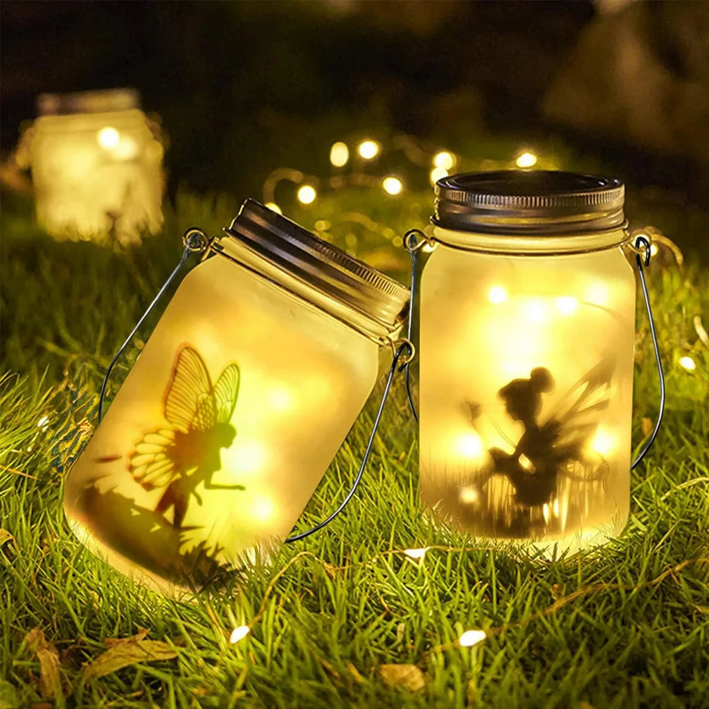 Luces solares de hadas con mariposas, farolillos decorativos para jardín, regalo de cumpleaños, luces LED impermeables para exteriores en frasco de vidrio