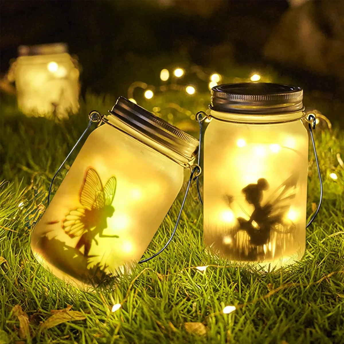 Luces solares de hadas con mariposas, farolillos decorativos para jardín, regalo de cumpleaños, luces LED impermeables para exteriores en frasco de vidrio