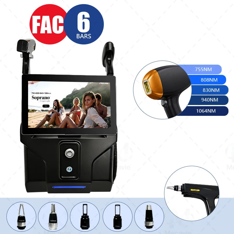 Máquina de Depilación Láser de 5 Longitudes de Onda 2026, Diodo 2 en 1 808nm 5000w, Máquina ND:YAG Pico Q Switch, Máquina de Depilación Indolora, Cuidado de la Piel