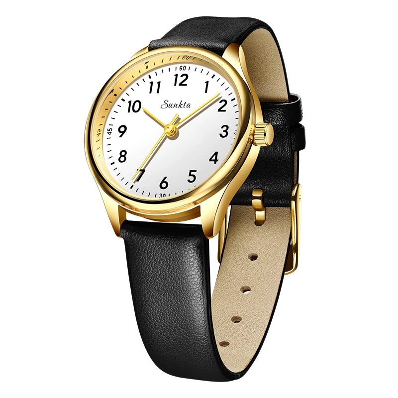 Reloj de cuarzo LIGE para mujer, diseño simple en blanco y negro, correa de piel casual, resistente al agua, pulsera elegante para regalo