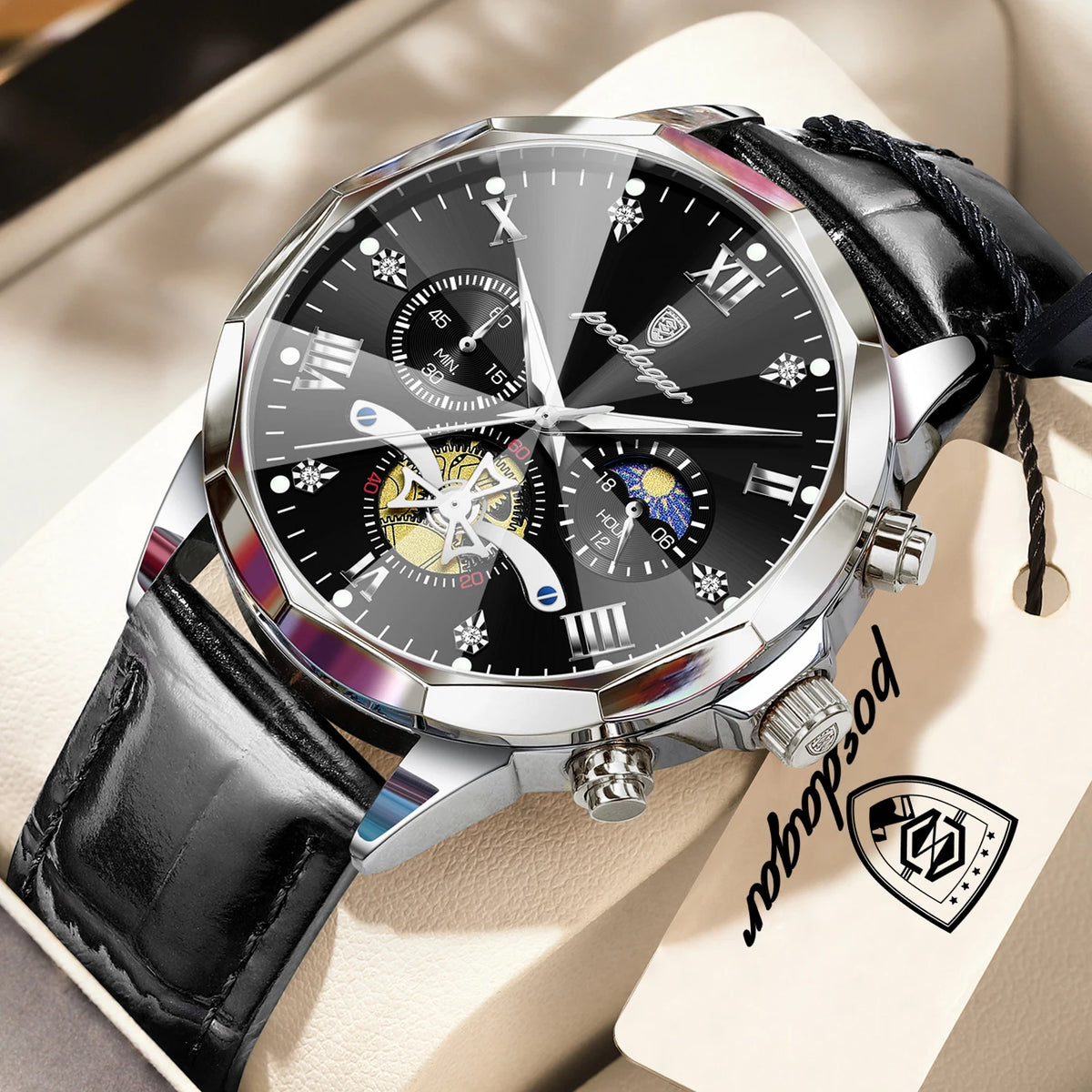 Reloj de cuarzo para hombre POEDAGAR, de lujo, cronógrafo, resistente al agua, luminoso, estilo militar, de piel, para negocios