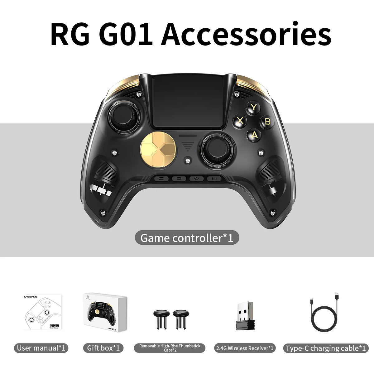 Controlador de Juegos Inalámbrico con Pantalla Interactiva Anbernic RG G01 Compatible con PC/Steam/Linux/Android/Switch/IOS con Efecto Hall