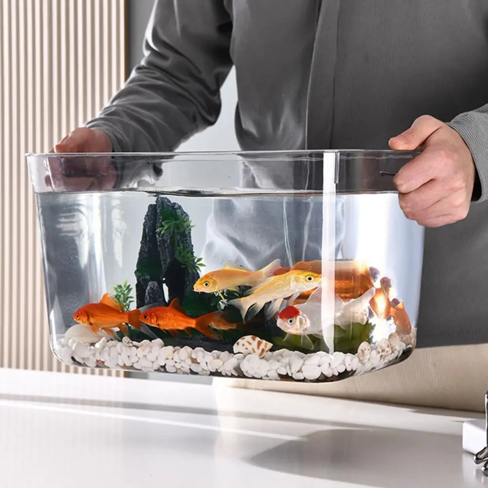 Pecera de plástico transparente a prueba de explosiones, recipiente para peces dorados de escritorio, anticaída, de PET, pequeño tanque de agua ecológico