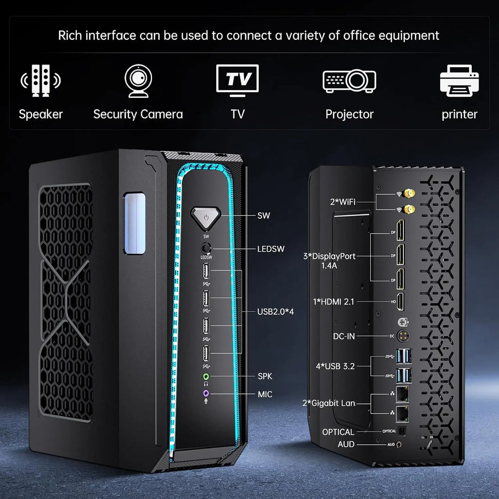 Msecore Intel Core I9-14900KF RTX5070, Tarjeta Gráfica Dedicada, Refrigeración Líquida, Mini PC, Windows 11, Computadora de Escritorio para Juegos, DDR5 NVME WIFI6E