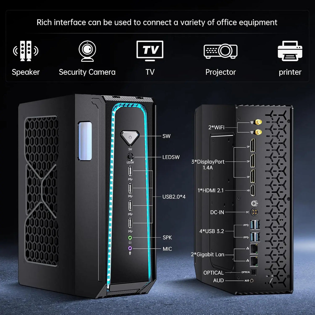 Msecore Intel Core I9-14900KF RTX5070, Tarjeta Gráfica Dedicada, Refrigeración Líquida, Mini PC, Windows 11, Computadora de Escritorio para Juegos, DDR5 NVME WIFI6E
