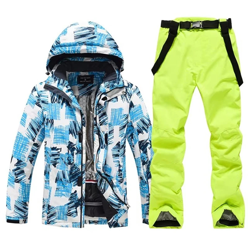 -30, Conjuntos de trajes de nieve para hombre, traje de snowboard, ropa de esquí, chaqueta de esquí y pantalón con pechera, traje de snowboard, invierno al aire libre