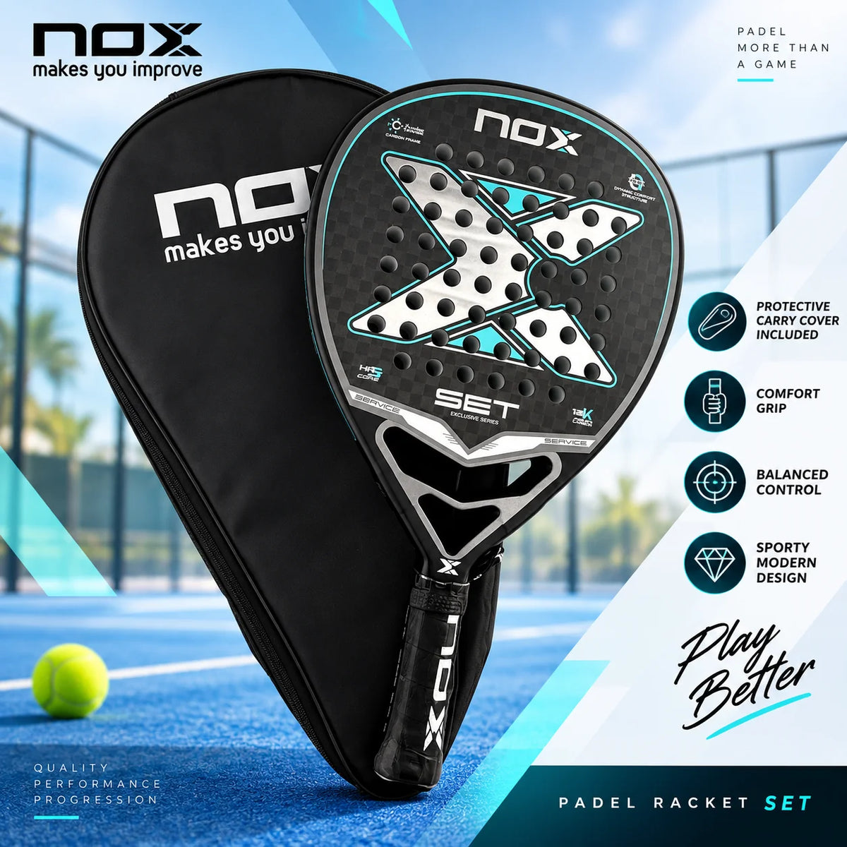 Raqueta de Pádel NOX 12K con Superficie de Fibra de Carbono y Núcleo de Espuma EVA Memory Flex, Raqueta de Pádel Ligera