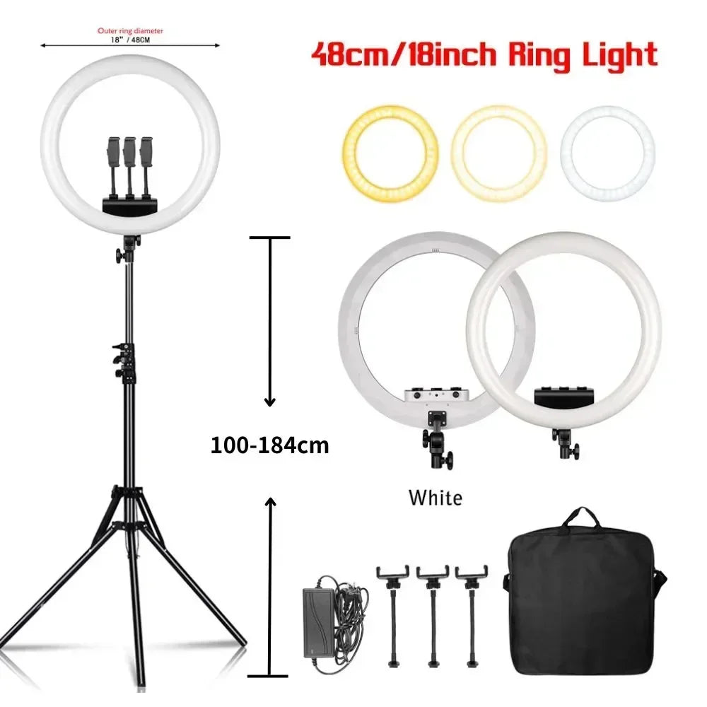 Aro de Luz LED de 45CM / 18 Pulgadas con Diferentes Estilos de Trípode o Soporte o Sin Soporte, Aro de Luz LED Grande de 18 Pulgadas con Control Remoto, Trípode, Soporte para Teléfono, Iluminación para Transmisiones en Vi