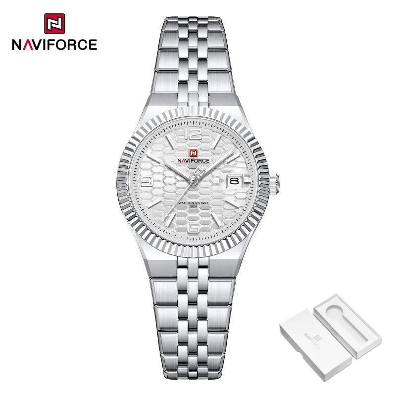 Reloj de mujer NAVIFORCE NF5079 de cuarzo, deportivo, resistente al agua, de alta calidad, con correa de acero, romántico, para dama