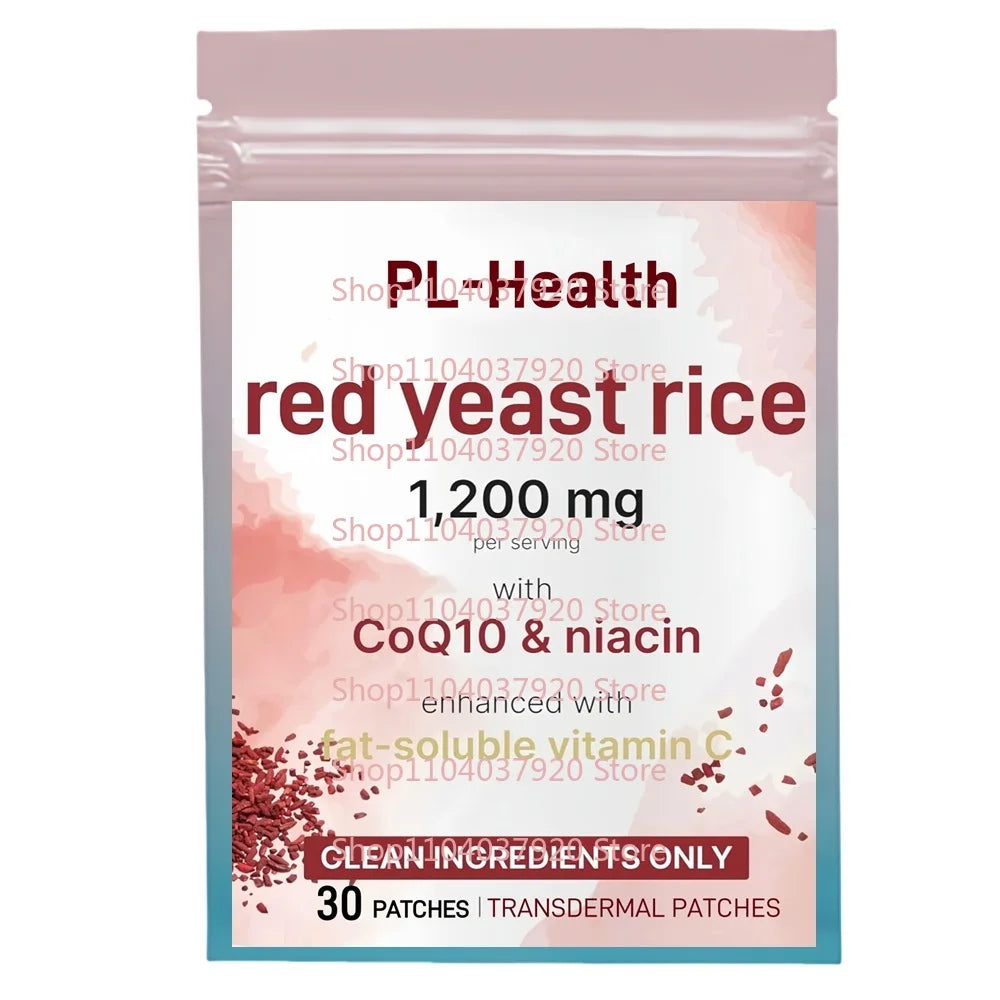 30 parches Parches transdermicos de arroz con levadura roja con vitamina C de niacina CoQ10 para el apoyo del colesterol y la salud del corazón