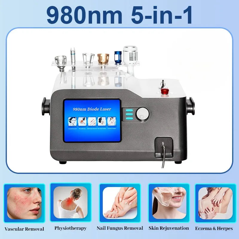 Máquina 4 en 1 con láser de diodo de 980 nm para la eliminación de vasos sanguíneos, el tratamiento de la onicomicosis, la fisioterapia láser, la regeneración y el rejuvenecimiento de la piel.