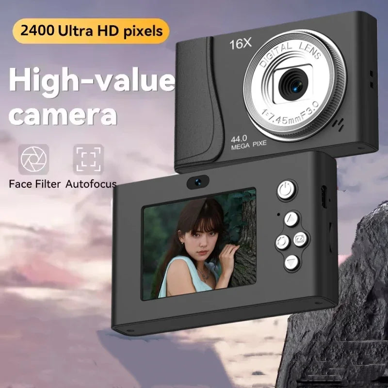 Cámara Digital 4K de 24 Millones de Píxeles, Videocámara Infantil con Zoom 16x, Cámaras Compactas con Enfoque Automático para Niños, Adultos y Principiantes en Fotografía