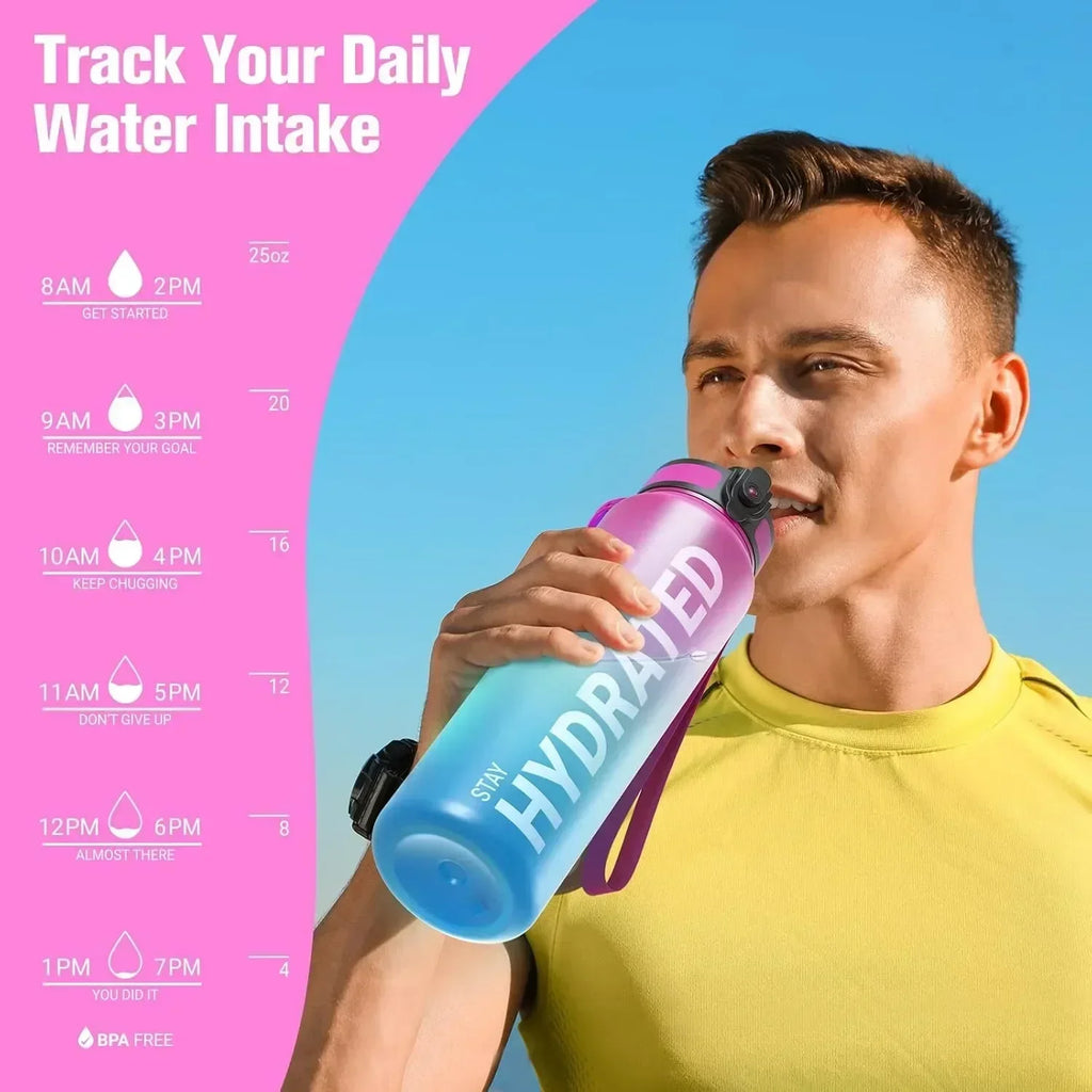 Botella de agua de 32oz, botella de agua deportiva motivacional, botellas para beber a prueba de fugas, hervidor de viaje para deportes al aire libre, botella de agua potable