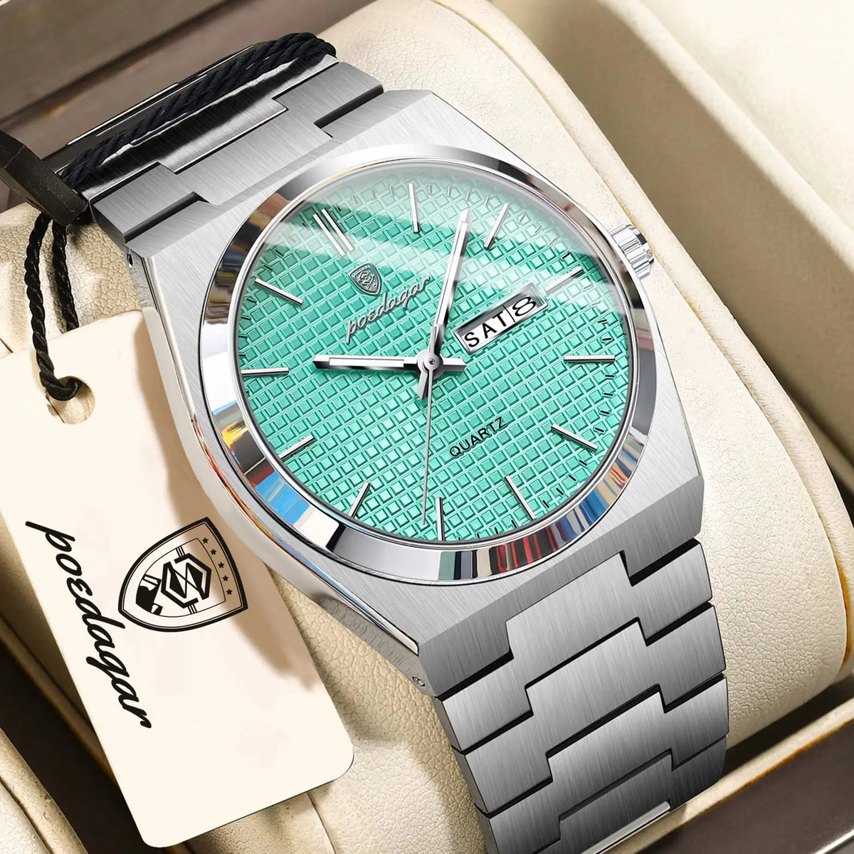 Reloj de pulsera para hombre POEDAGAR de moda, luminoso, resistente al agua, de acero inoxidable, con fecha y día, reloj de cuarzo de alta calidad para hombre