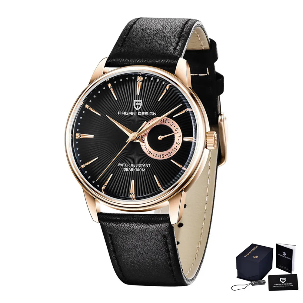 Reloj Pagani Design PD-1654 para hombre, movimiento de cuarzo japonés VH65, correa de piel, resistente al agua 30M, reloj militar de pulsera para hombre