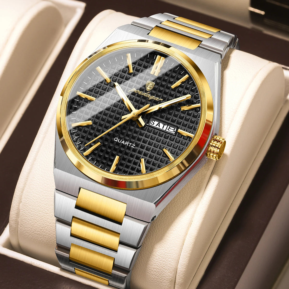 Reloj de pulsera para hombre de la marca de lujo POEDAGAR, resistente al agua, luminoso, de acero inoxidable, con fecha y día, reloj de cuarzo para negocios