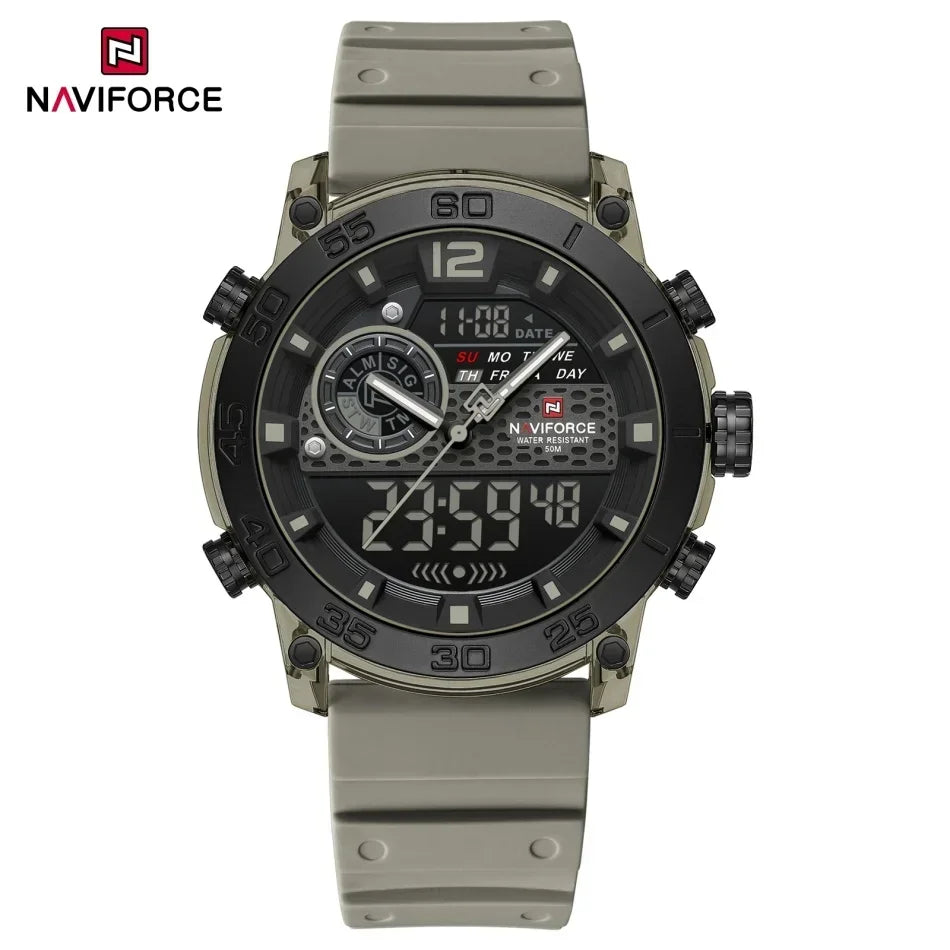 Reloj deportivo de moda para hombre NAVIFORCE, estilo militar, pantalla dual, resistente al agua, reloj de pulsera digital de cuarzo, adecuado para adolescentes 2026