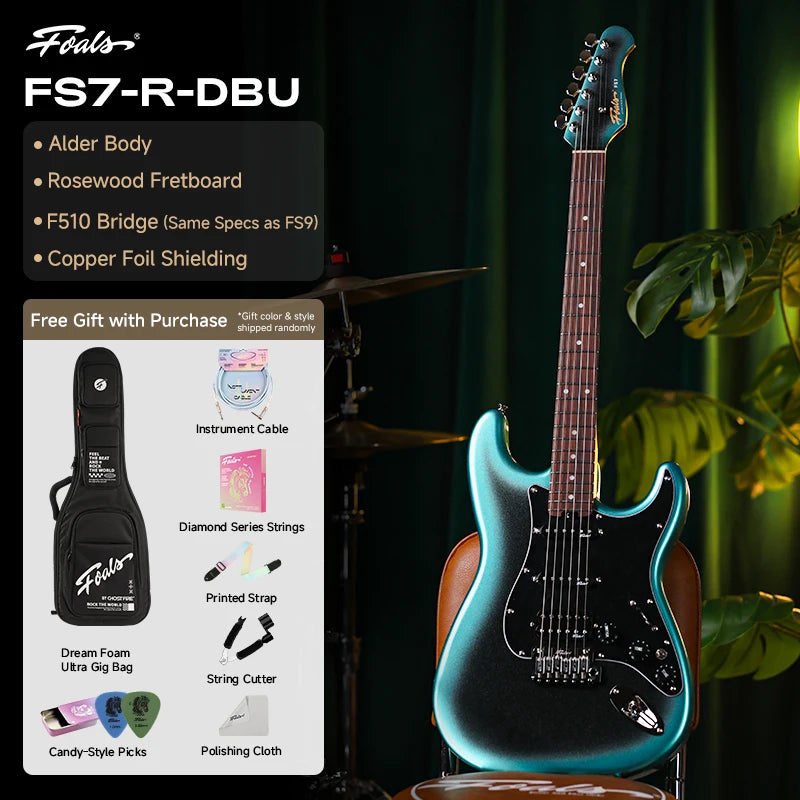 Guitarra eléctrica FOALS FS7, cuerpo de abedul en tres piezas, mástil de arce tostado, pastilla cerámica, interruptor de 5 posiciones con bobina dividida, guitarra de estilo ST.